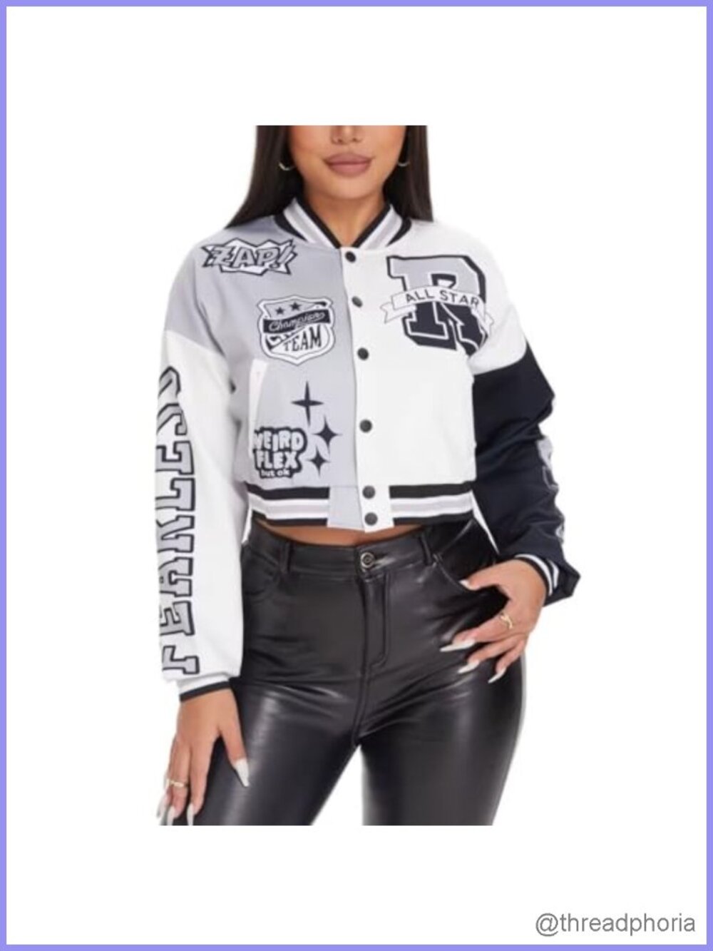 Women's Cropped Varsity Bomber Jacket Letter Print Baseball Streetwear Coat